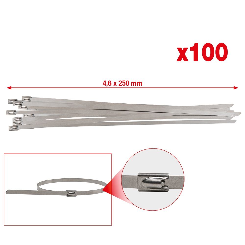 Edelstahl Kabelbinder mit Kugelverschluss, 4,6x250mm, 100 Stück