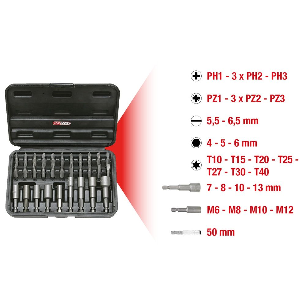 1/4" Bit- und Einschraubwerkzeug-Satz, 31-tlg