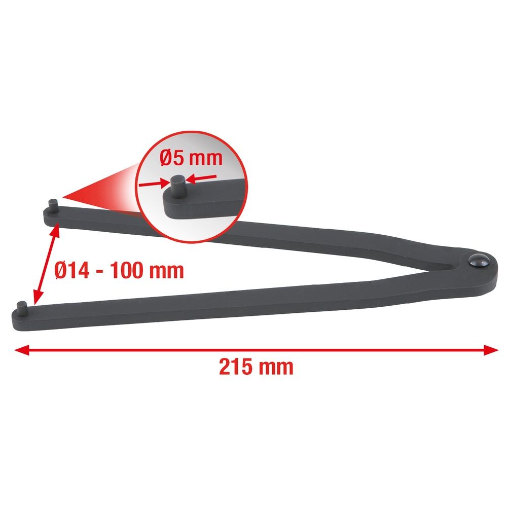 Stirnlochschlüssel Ø 14 - 100 mm mit Zapfendurchmesser 5,0 mm