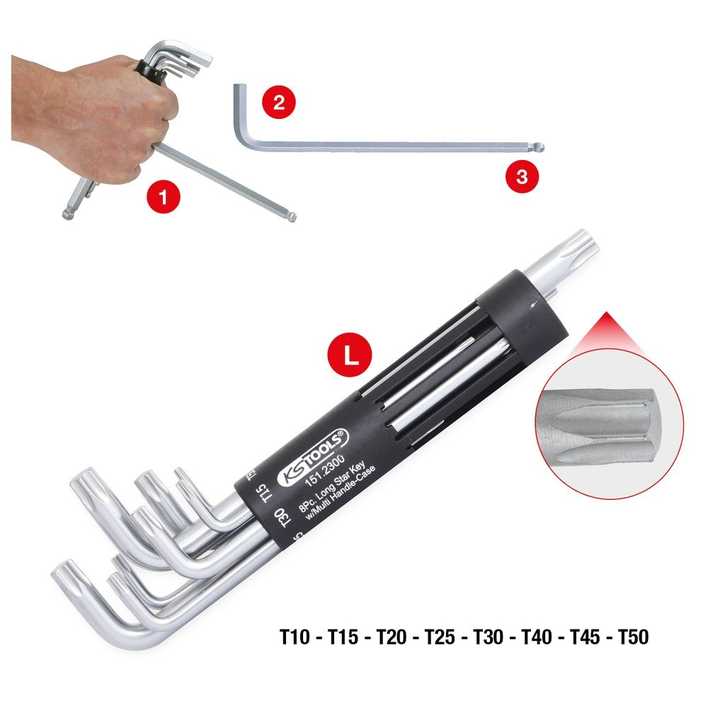 3 in 1 Torx-Winkelstiftschlüssel-Satz lang 8-tlg