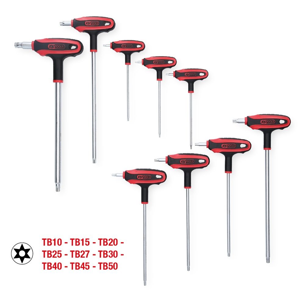 T-Griff-Schlüssel-Satz Torx mit Bohrung 9-tlgTB10-TB50