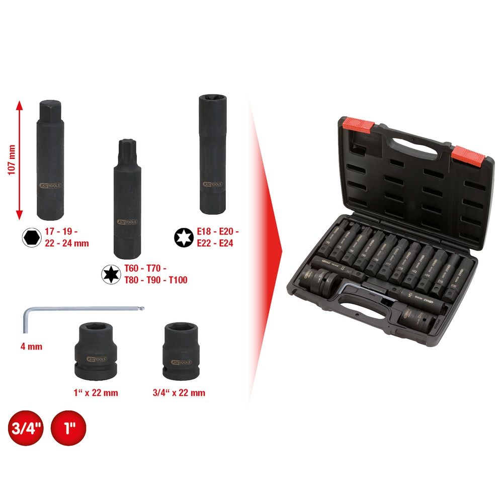 3/4"+1" Kraft-Wechsel-Stecknuss- und Bitstecknuss-Satz 16-tlg