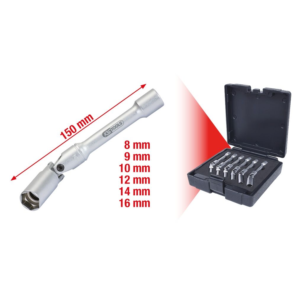 3/8" Glühkerzen-Gelenkschlüssel-Satz, lang, 6-tlg
