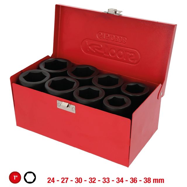 1" Sechskant-Kraft-Stecknuss-Satz, lang, 8-tlg