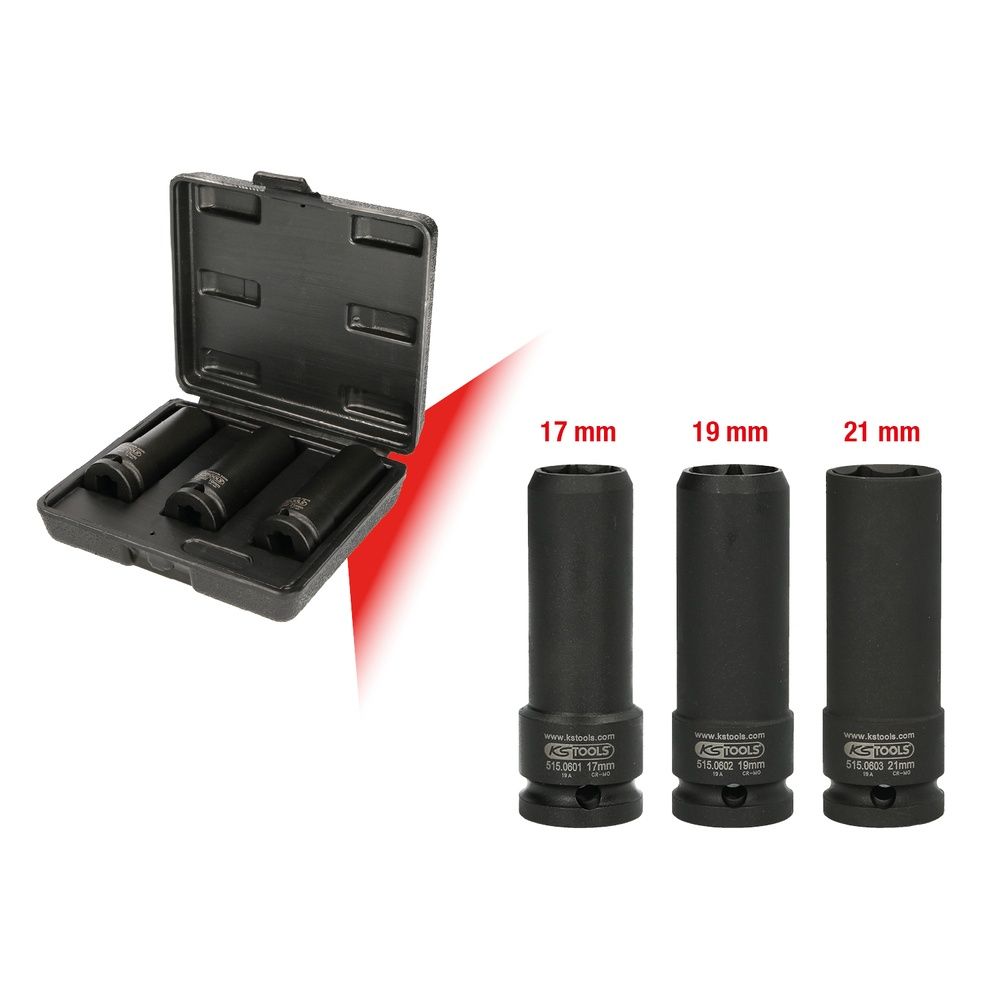 1/2" Spezial-Kraft-Stecknuss-Satz für geschraubte Spurplatten 3-tlg