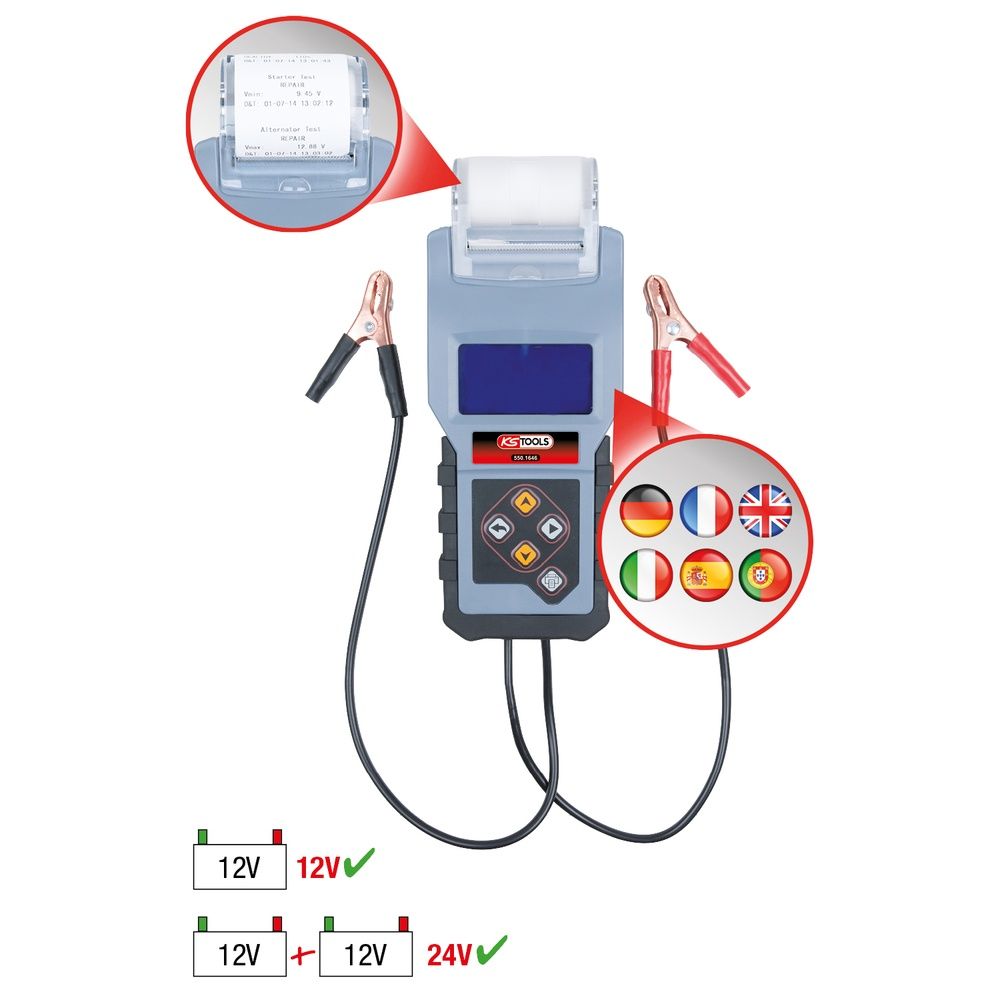 12V Digital-Batterie- und Ladesystemtester mit integriertem Drucker