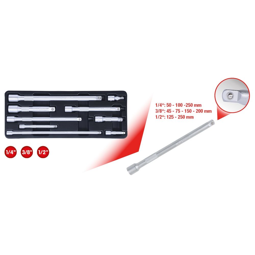 1/4"+3/8"+1/2" Verlängerungs-Satz 9-tlg