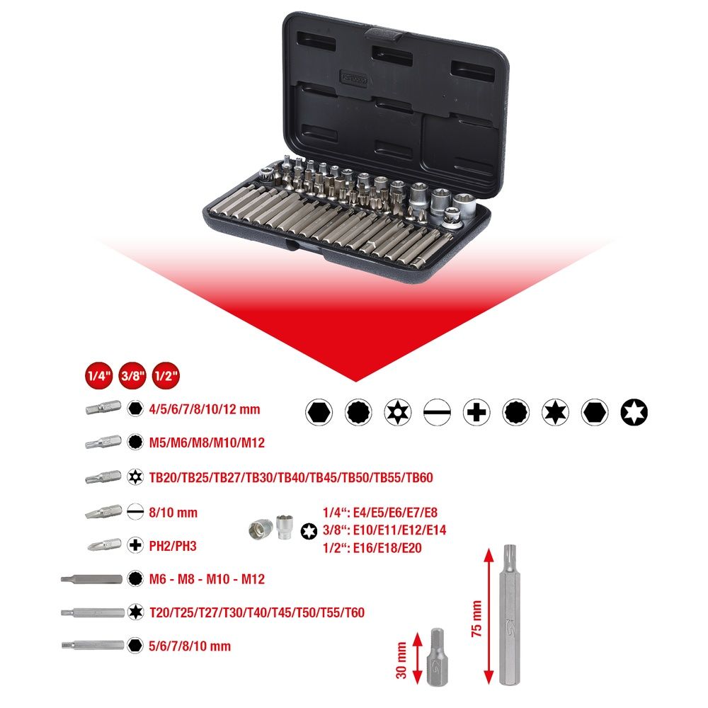 1/4"+3/8"+1/2" Torx-Steckschlüssel- und Bit-Satz 57-tlg