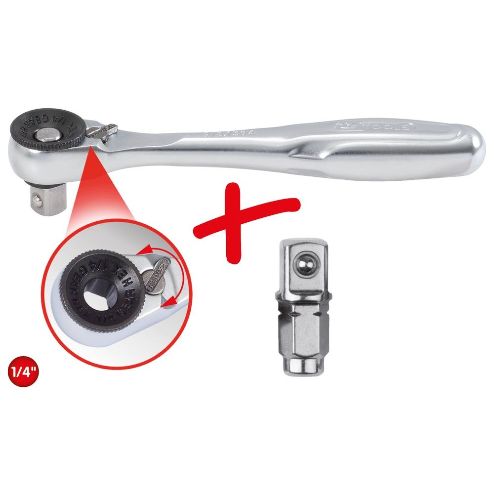 1/4" Bit-Umschaltknarre mit Steckadapter für Stecknüsse