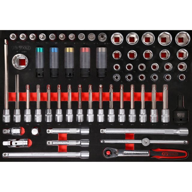 1/2" Bit-Stecknuss-Satz in Schaumstoffeinlage, 64-tlg