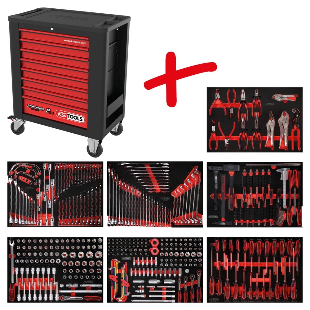 KS TOOLS Werkstattwagen PERFORMANCEplus P15 4 bis 8 Schubladen mit 180 bis 536 Werkzeugen