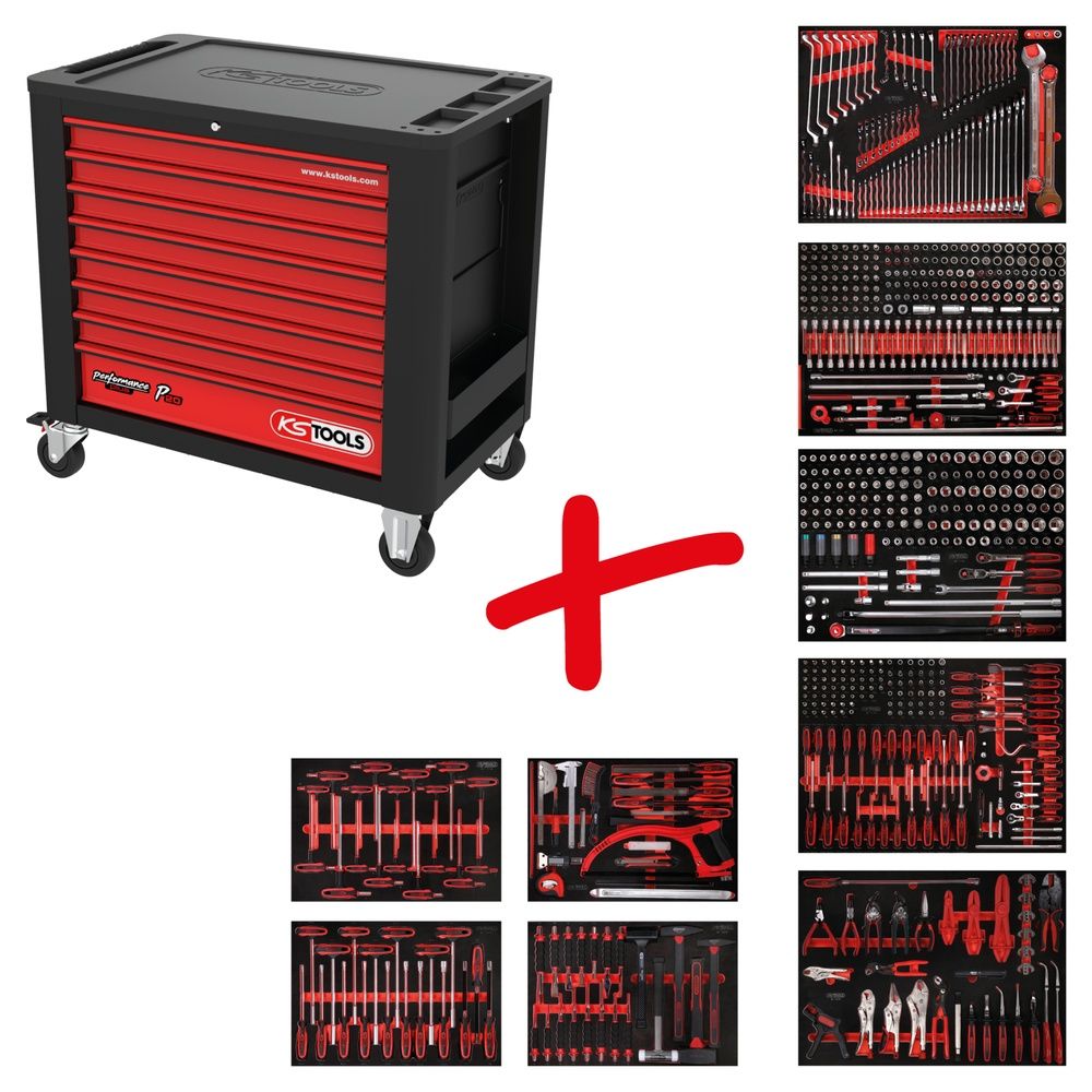 KS TOOLS Werkstattwagen PERFORMANCEplus P20 8 Schubladen oder mit 706 Werkzeugen