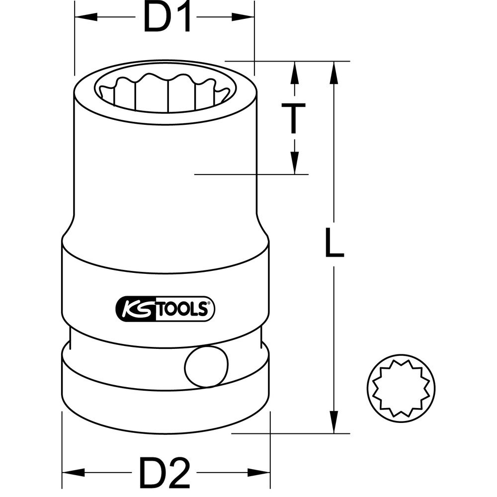 1/2" 12-kant-Kraft-Stecknuss kurz, Bild 2