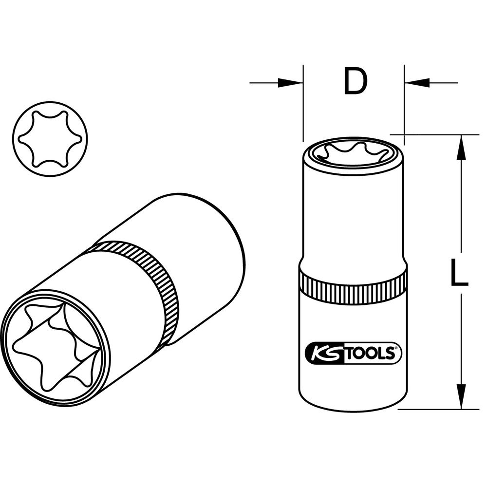 1/2" Torx-E-Stecknuss für Mercedes extra kurz, Bild 2