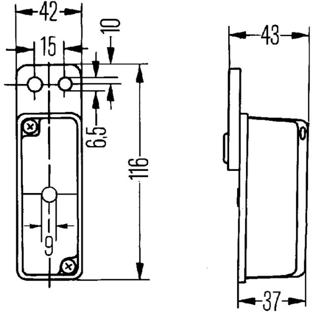 HELLA Umrissleuchte 12V / 24V Anbau rot / weiss 92 x 42 mm mit Halter