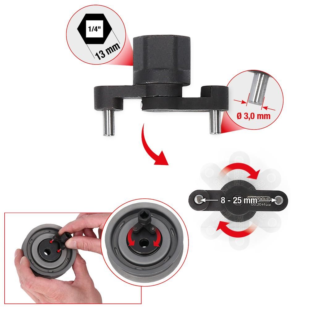 1/4" Universal-Zapfenschlüssel für Zahnriemen-Spannrolle verstellbar
