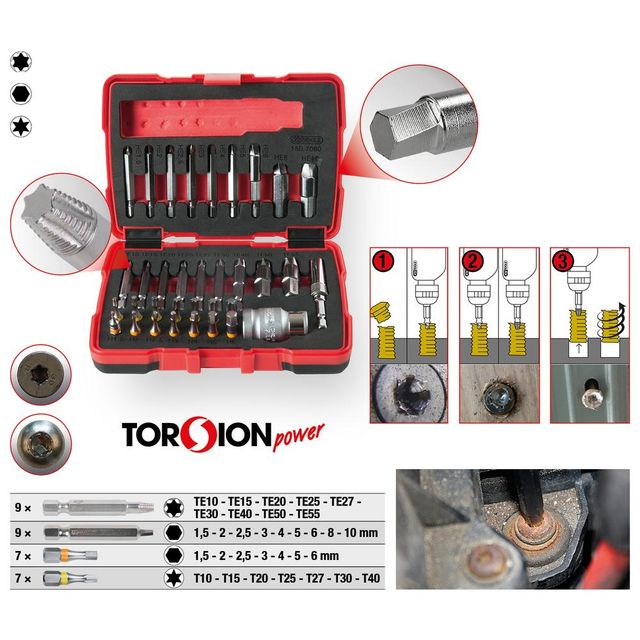 1/4" + 10 mm Torx- und Innensechskant-Schrauben-Ausdreher-Satz, 34-tlg