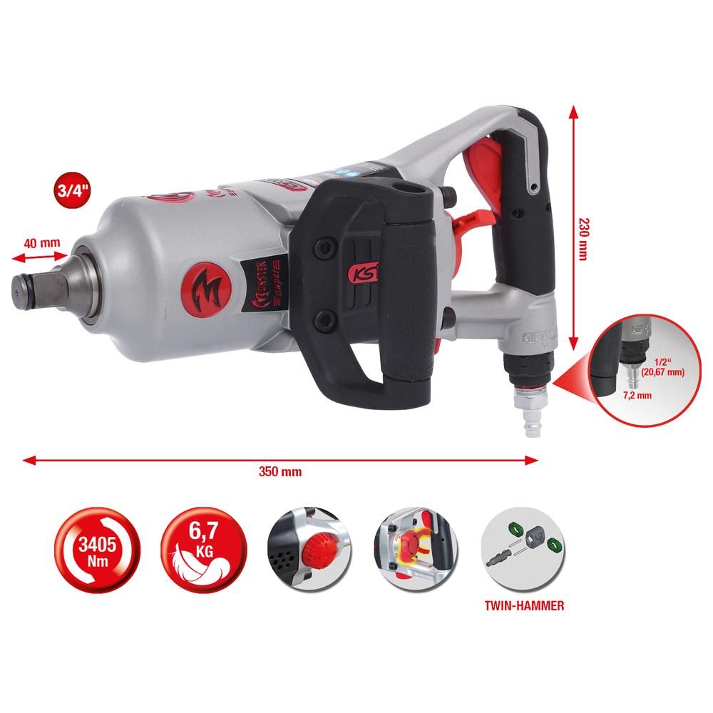 3/4" superMONSTER Hochleistungs-Druckluft-Schlagschrauber 3405Nm 504 mm, Bild 8