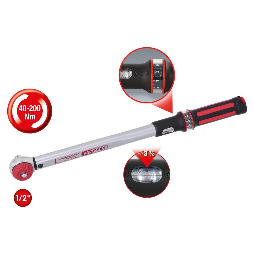 1/2" ERGOTORQUEprecision Drehmomentschlüssel 40-200 Nm mit Quick-Lock Drehknopf