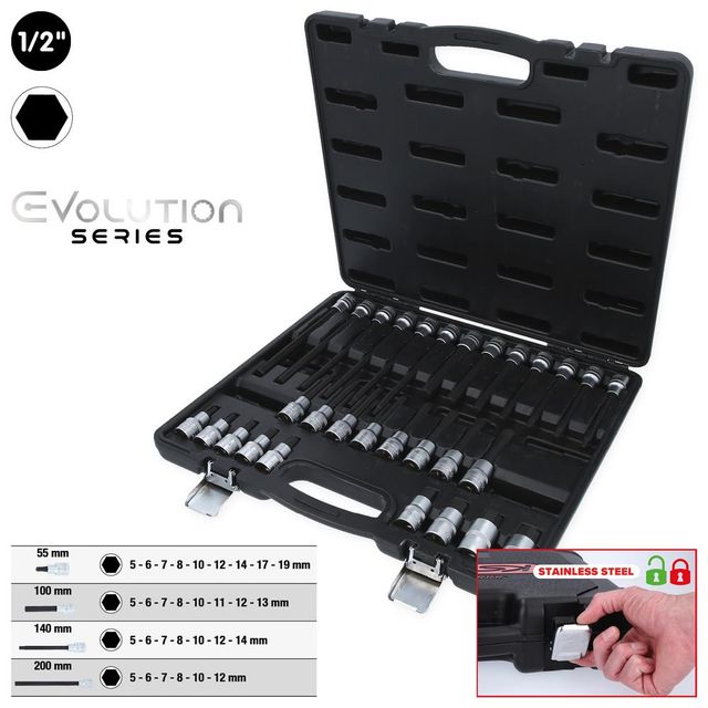 1/2" Bit-Stecknuss-Satz für Innensechskant-Schrauben, 30-tlg