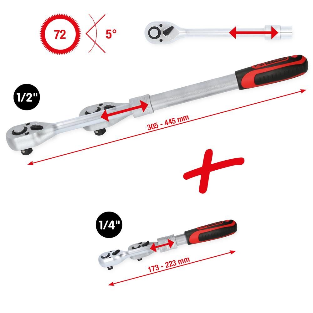 1/4" + 1/2" Teleskop-Umschaltknarren-Satz 2-tlg