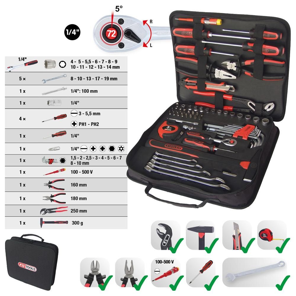 1/4" Universal-Werkzeugtasche 62-tlg