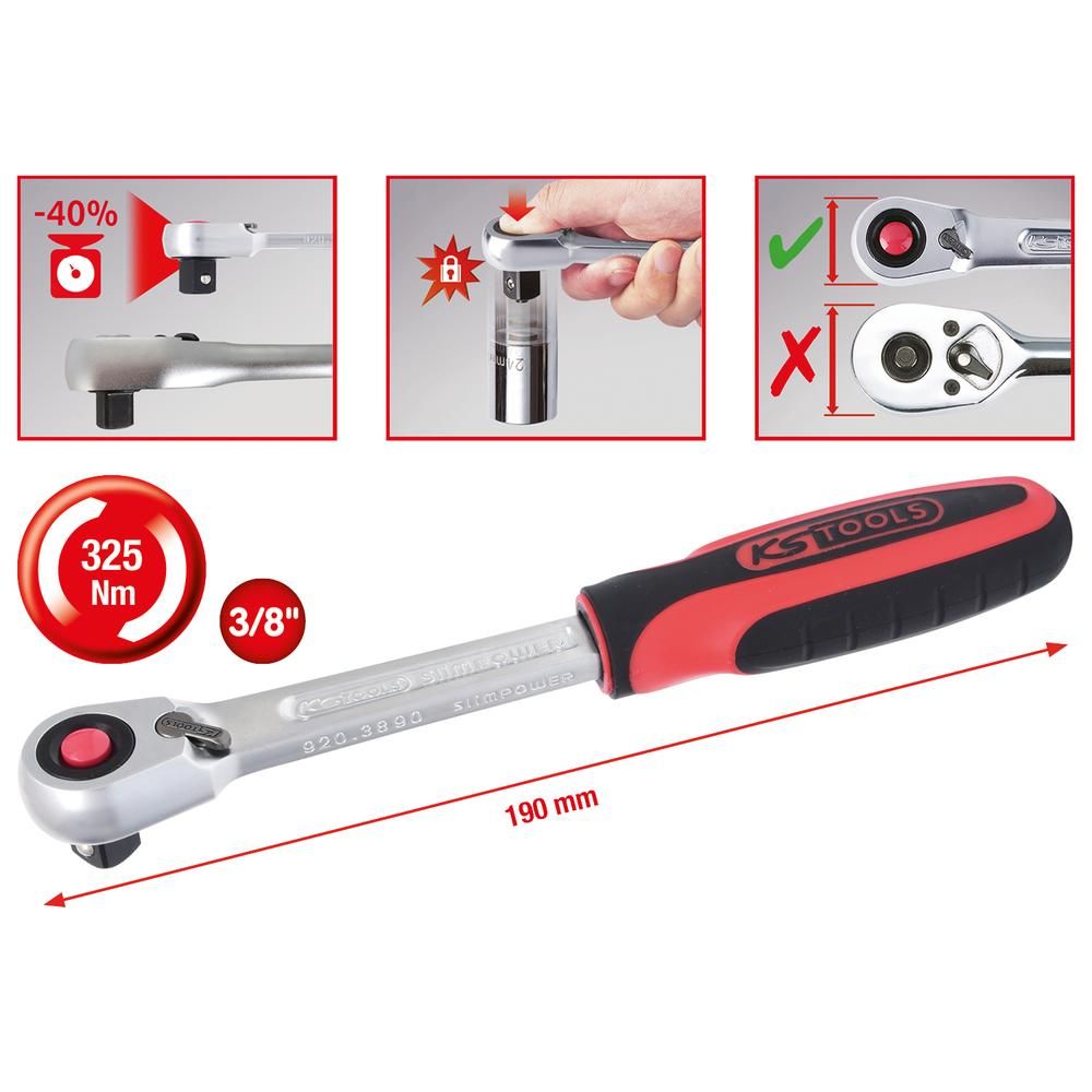 3/8" SlimPOWER Umschaltknarre,72 Zahn