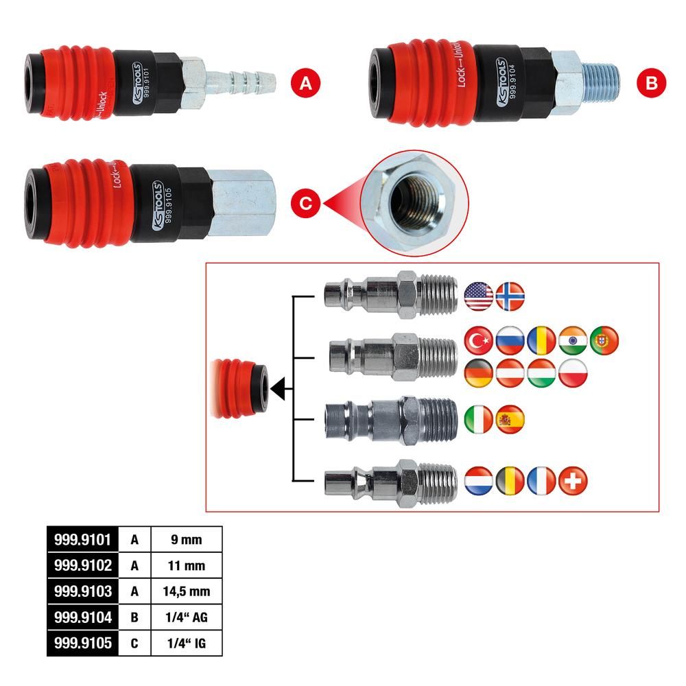 3in1 Universal-Druckluft-Sicherheitskupplung