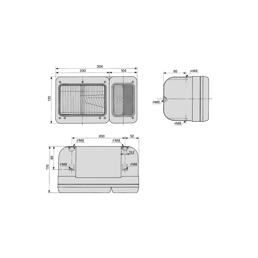 COBO Scheinwerfer mit Blink- Positionsleuchte 12V R2 rechts 304 x 170 mm, Bild 2