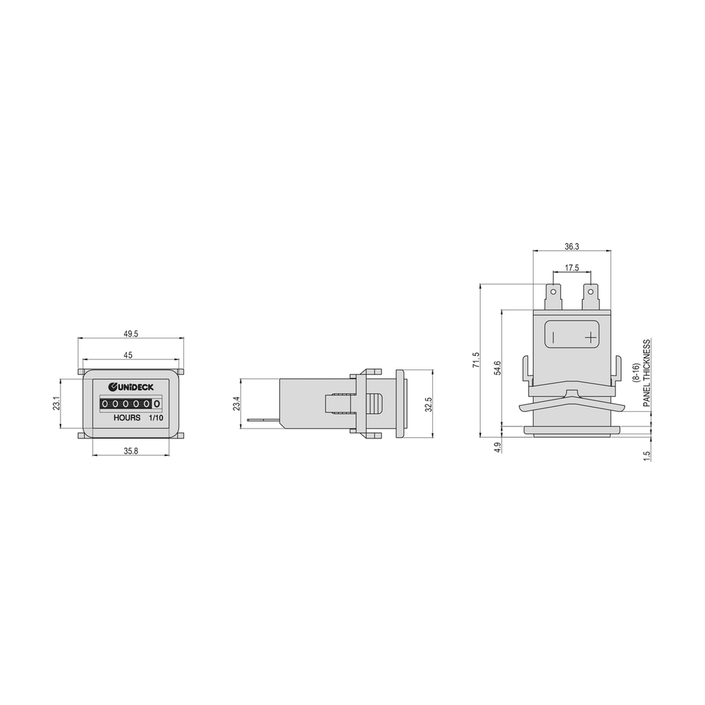 COBO Betriebsstundenzähler Unideck 10-80V / 31.8 x 45mm, Bild 2