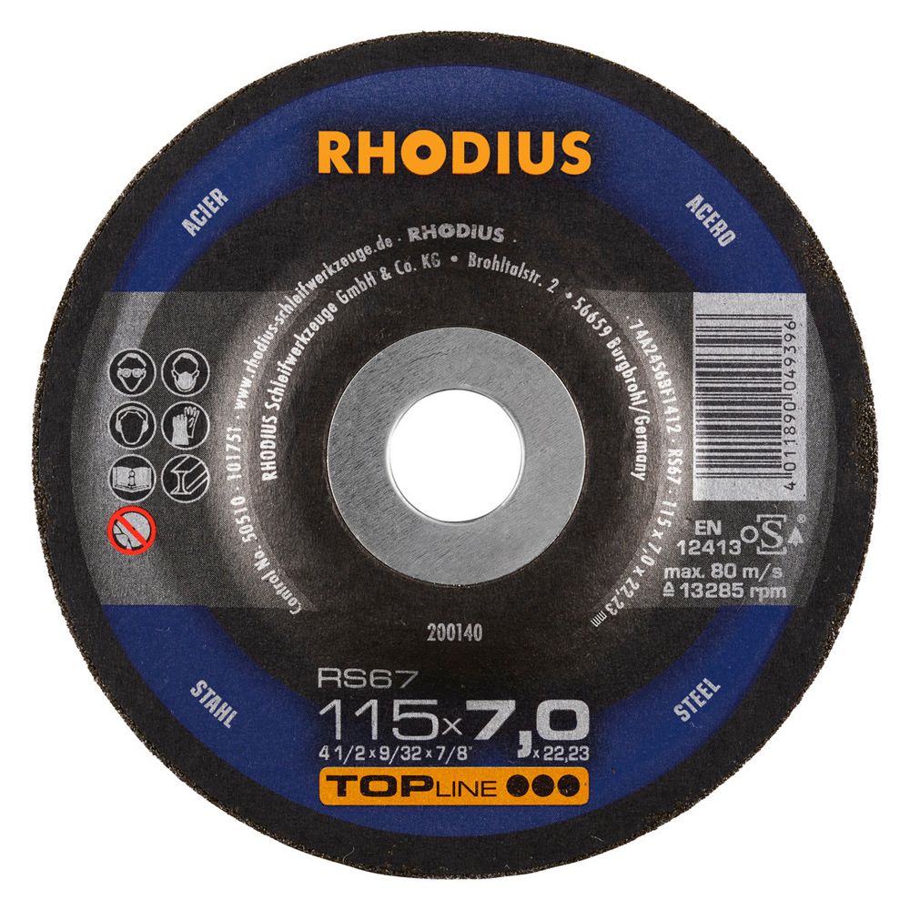 RHODIUS Schruppscheibe RS67 TOPline für Stahl 7 mm dick Ø 115-230 mm, Bild 4
