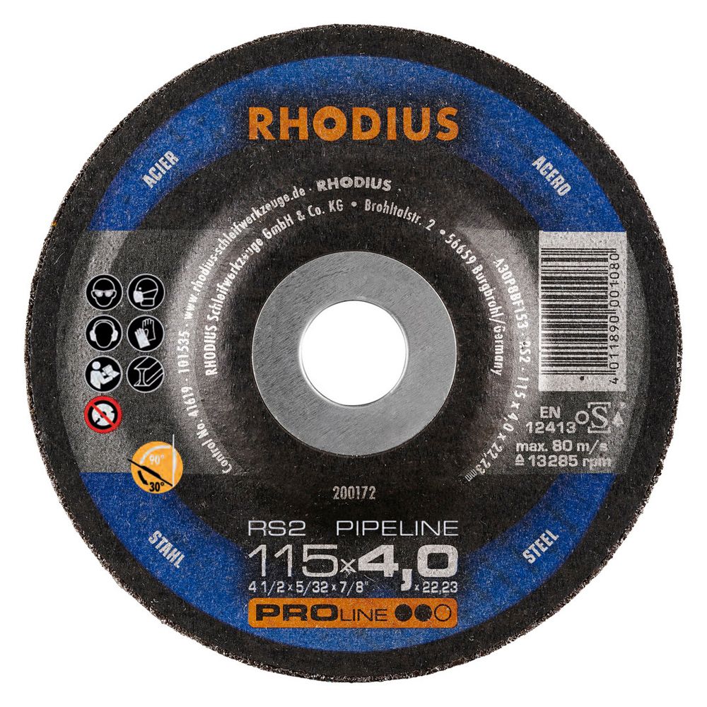 RHODIUS Schruppscheibe RS2 PIPELINE Stahl 115 bis 180 mm x 4 mm