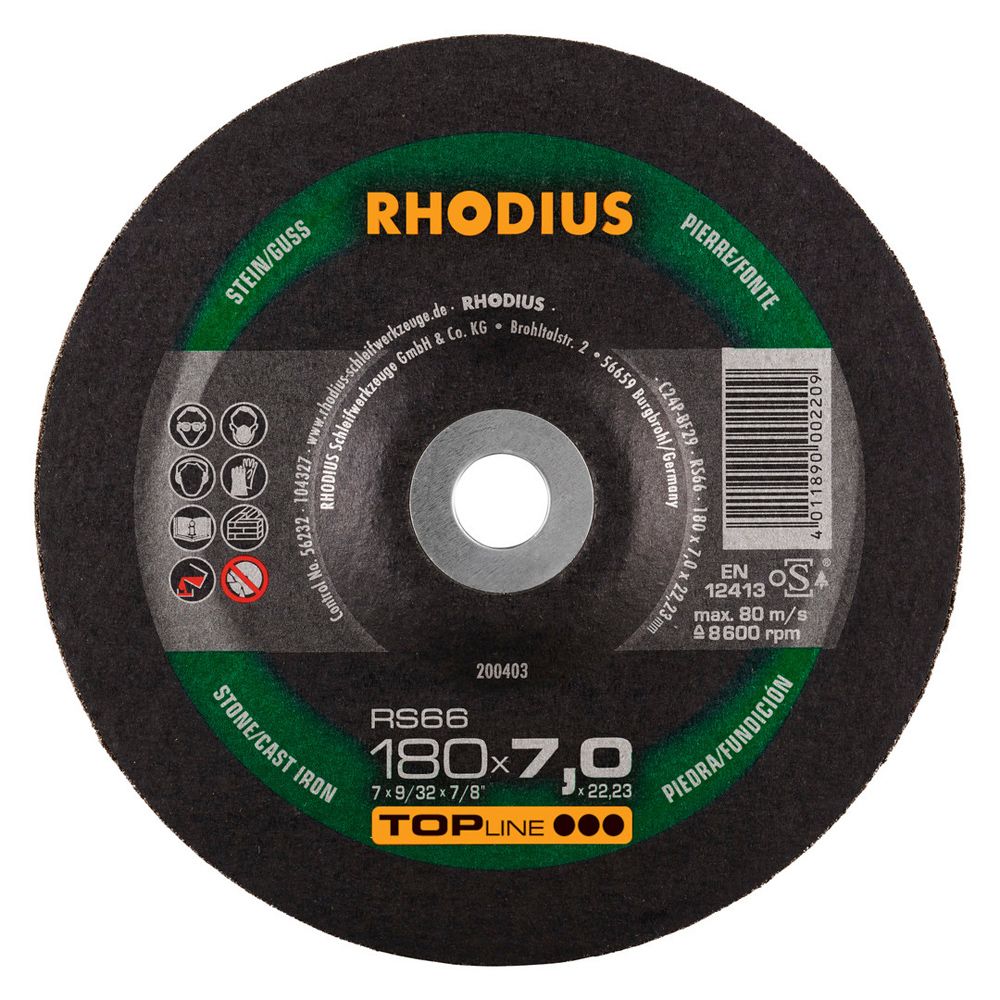 RHODIUS Schruppscheibe RS66 TOPline für Stein und Guss 7 mm dick Ø 115-230 mm