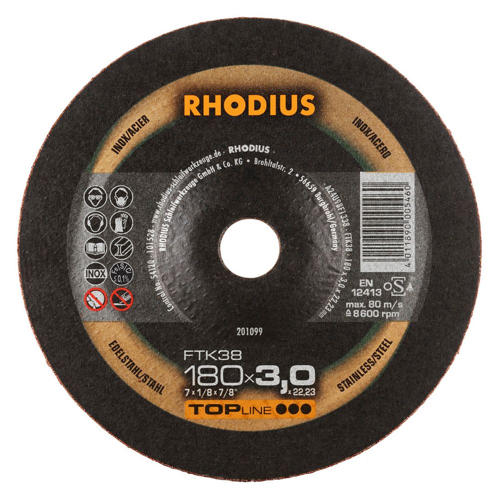 RHODIUS Freihandtrennscheibe FTK38 TOPline gekröpft für Edelstahl und Stahl Ø 100–230 mm, Bild 4