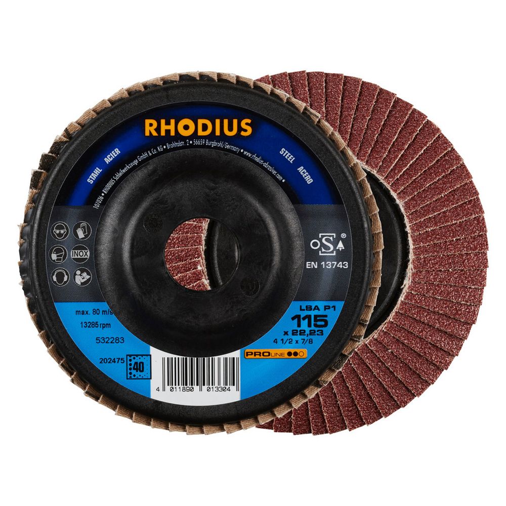 RHODIUS Fächerschleifscheibe LSA P1 115x22.23 P40 schräg