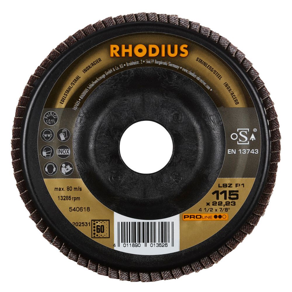 RHODIUS Fächerschleifscheibe LSZ P1 PROline Edelstahl und Stahl Ø 115–180 mm P24–P120, Bild 7
