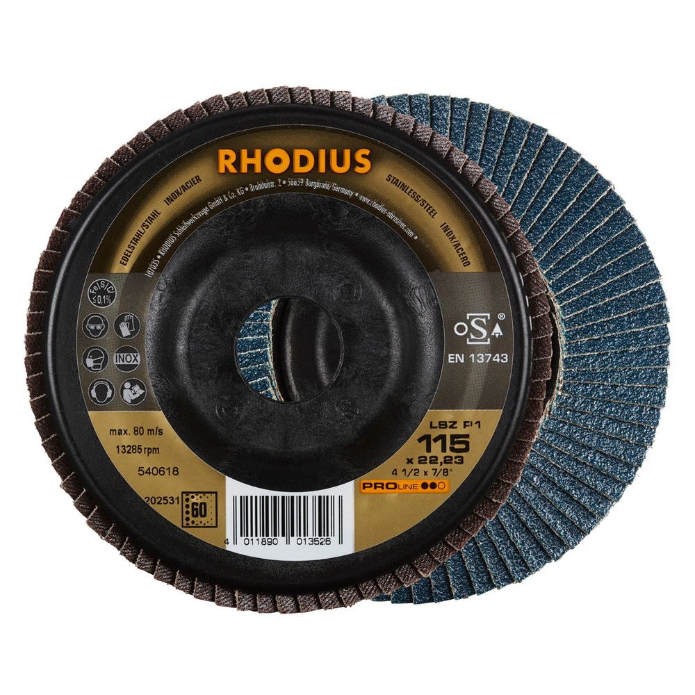 RHODIUS Fächerschleifscheibe LSZ P1 PROline Edelstahl und Stahl Ø 115–180 mm P24–P120, Bild 6