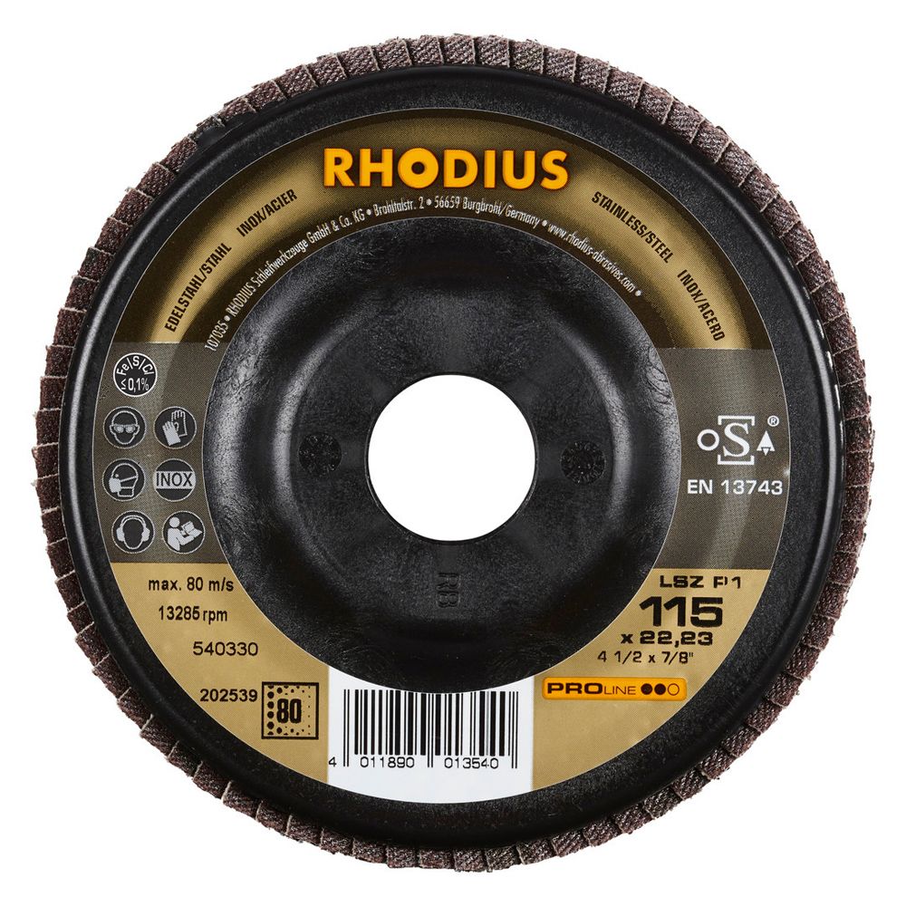 RHODIUS Fächerschleifscheibe LSZ P1 PROline Edelstahl und Stahl Ø 115–180 mm P24–P120, Bild 2
