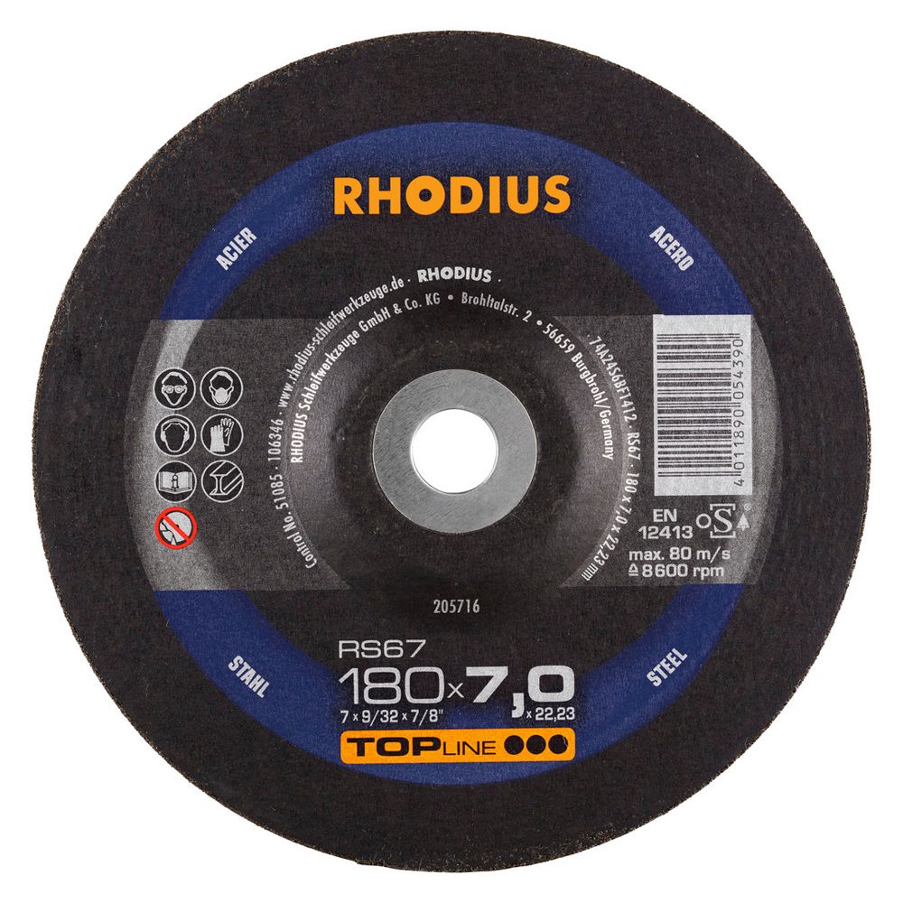 RHODIUS Schruppscheibe RS67 TOPline für Stahl 7 mm dick Ø 115-230 mm, Bild 10