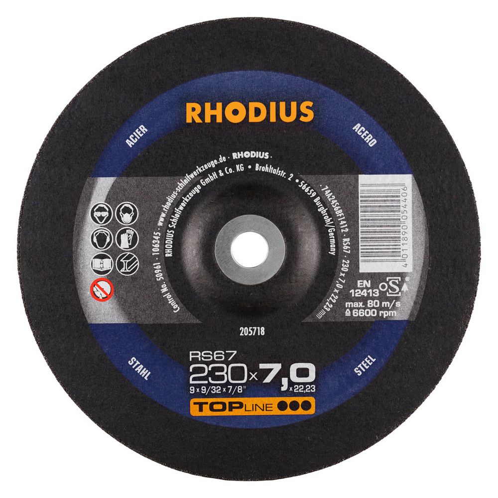RHODIUS Schruppscheibe RS67 TOPline für Stahl 7 mm dick Ø 115-230 mm, Bild 7