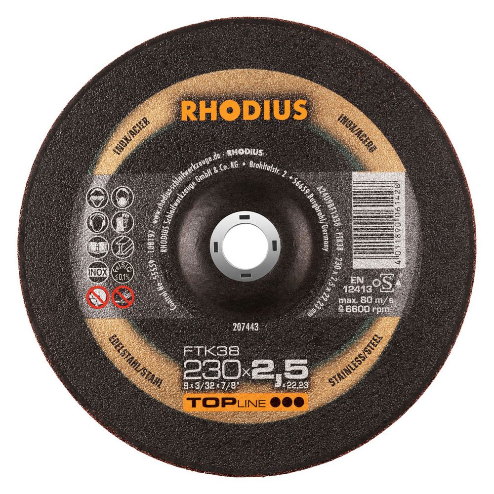 RHODIUS Freihandtrennscheibe FTK38 TOPline gekröpft für Edelstahl und Stahl Ø 100–230 mm, Bild 7