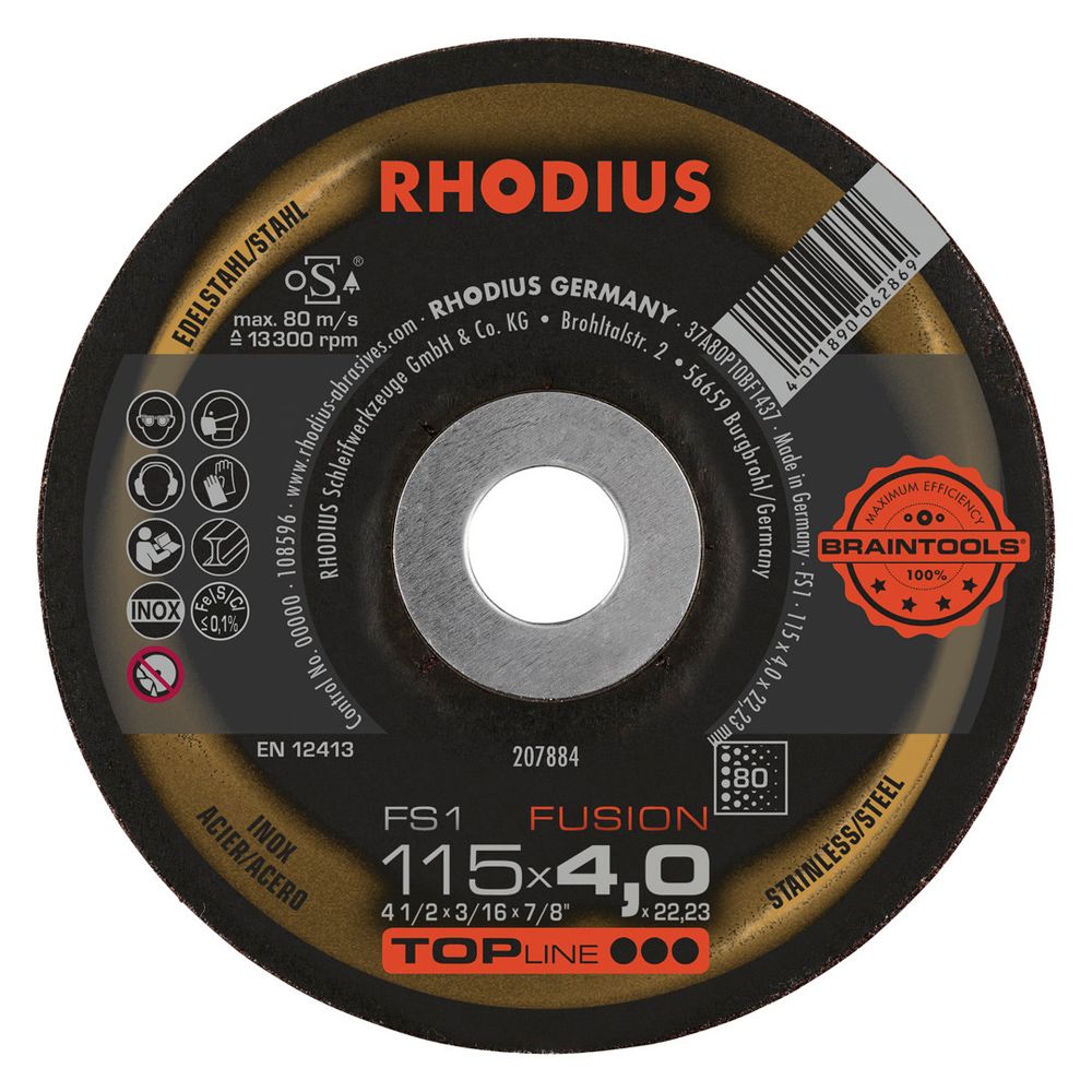 RHODIUS Schruppscheibe FS1 FUSION Ø 115 mm 4 mm P60 und P80 10 Stück