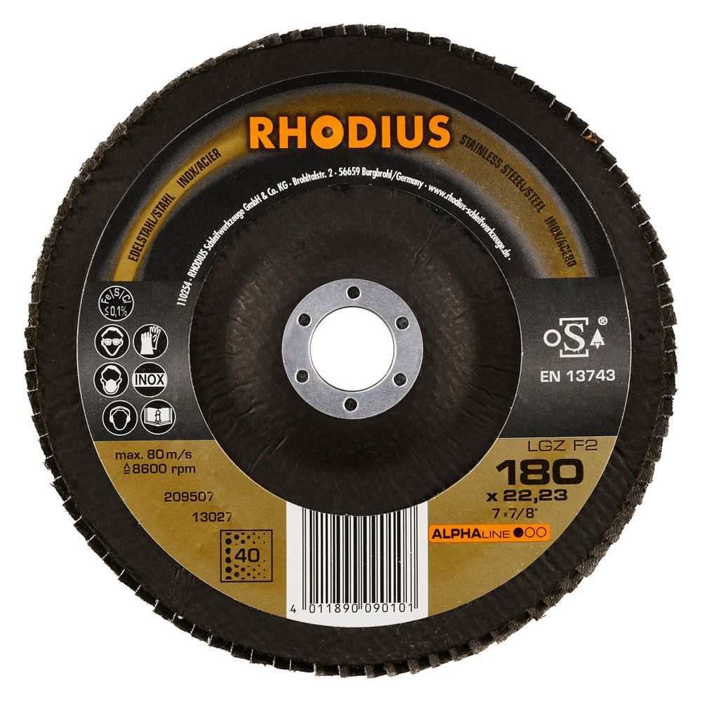 RHODIUS Fächerschleifscheibe LGZ F2 ALPHAline für Stahl und Edelstahl Ø 115 bis 180 mm, Bild 2