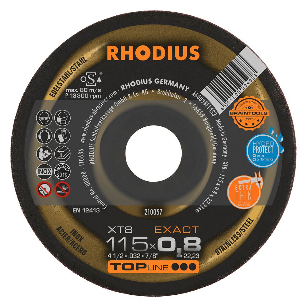 RHODIUS Extradünne Trennscheibe XT8 EXACT 115x0.8x22.23