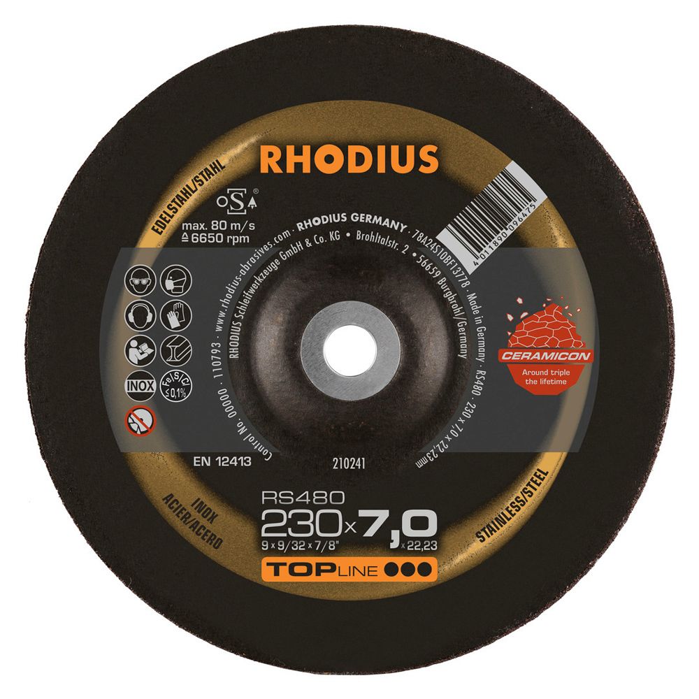RHODIUS Schruppscheibe RS480 TOPline für Edelstahl Stahl und Guss 7 mm dick Ø 115-230 mm, Bild 4