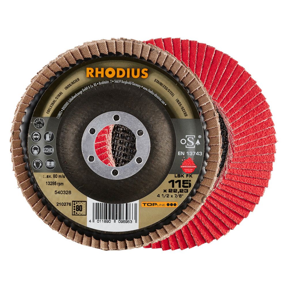 RHODIUS Fächerschleifscheibe LSK FK 115x22.23 P80 schräg