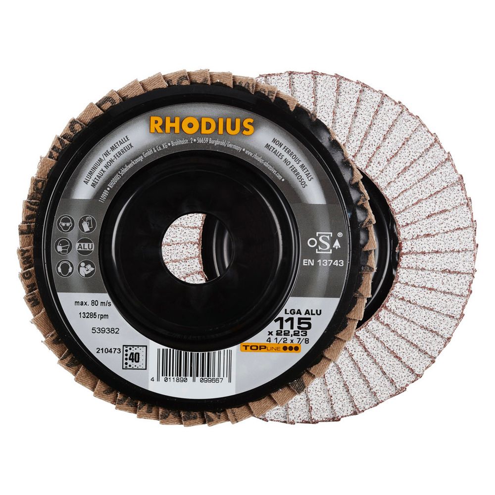 RHODIUS Fächerschleifscheibe LGA ALU 115x22.23 P40 gerade