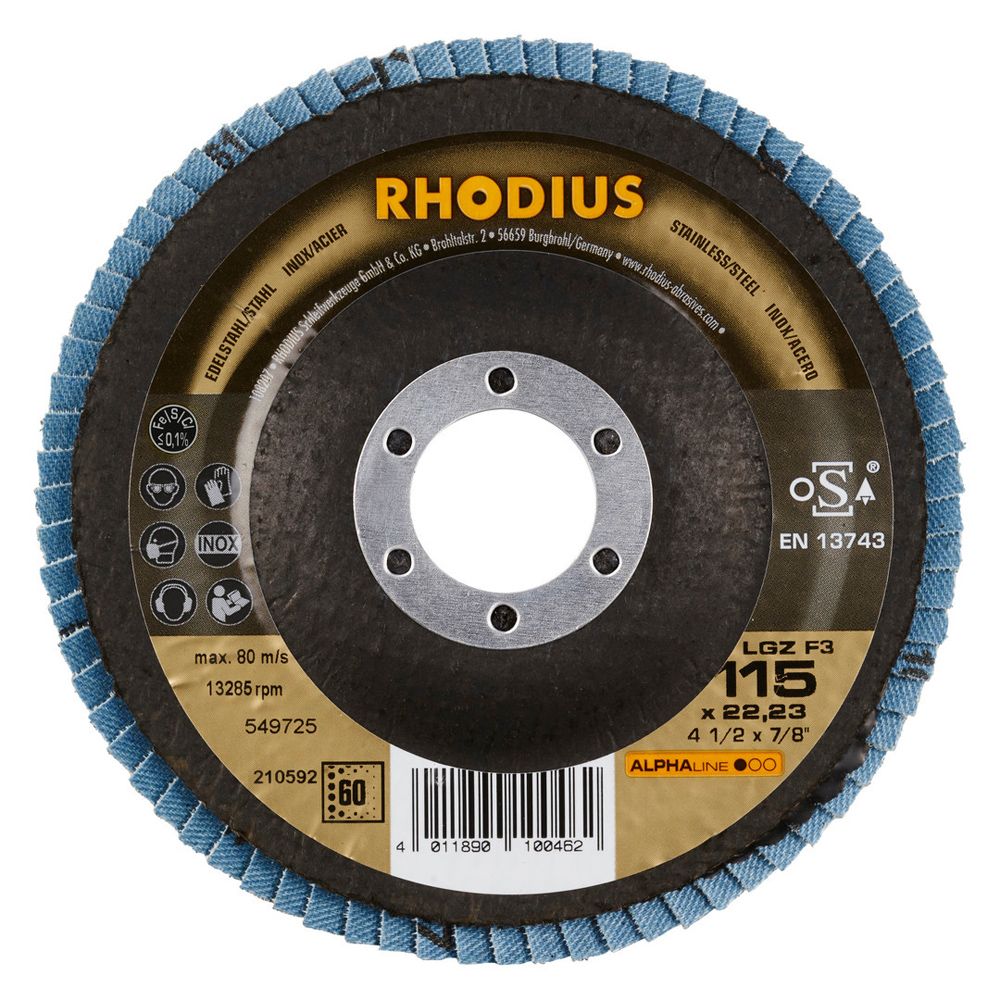RHODIUS Fächerschleifscheibe LGZ F3 ALPHAline für Stahl und Edelstahl Ø 115 und 125 mm, Bild 7