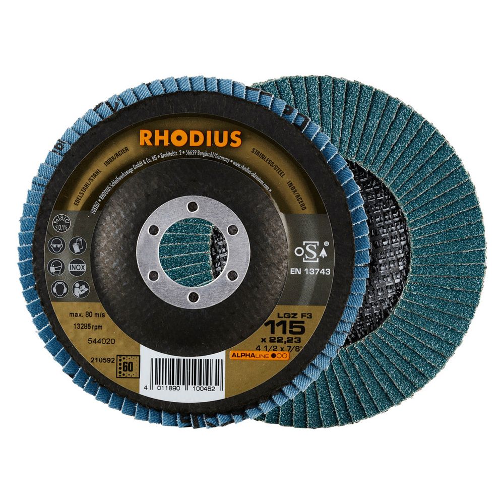 RHODIUS Fächerschleifscheibe LGZ F3 ALPHAline für Stahl und Edelstahl Ø 115 und 125 mm, Bild 6