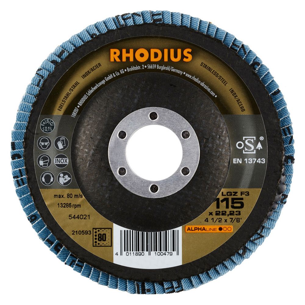 RHODIUS Fächerschleifscheibe LGZ F3 ALPHAline für Stahl und Edelstahl Ø 115 und 125 mm, Bild 2